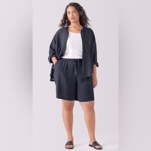 Eileen Fisher Linen High Waisted Quiet Luxury Boho Shorts Heathered Gray Size XL